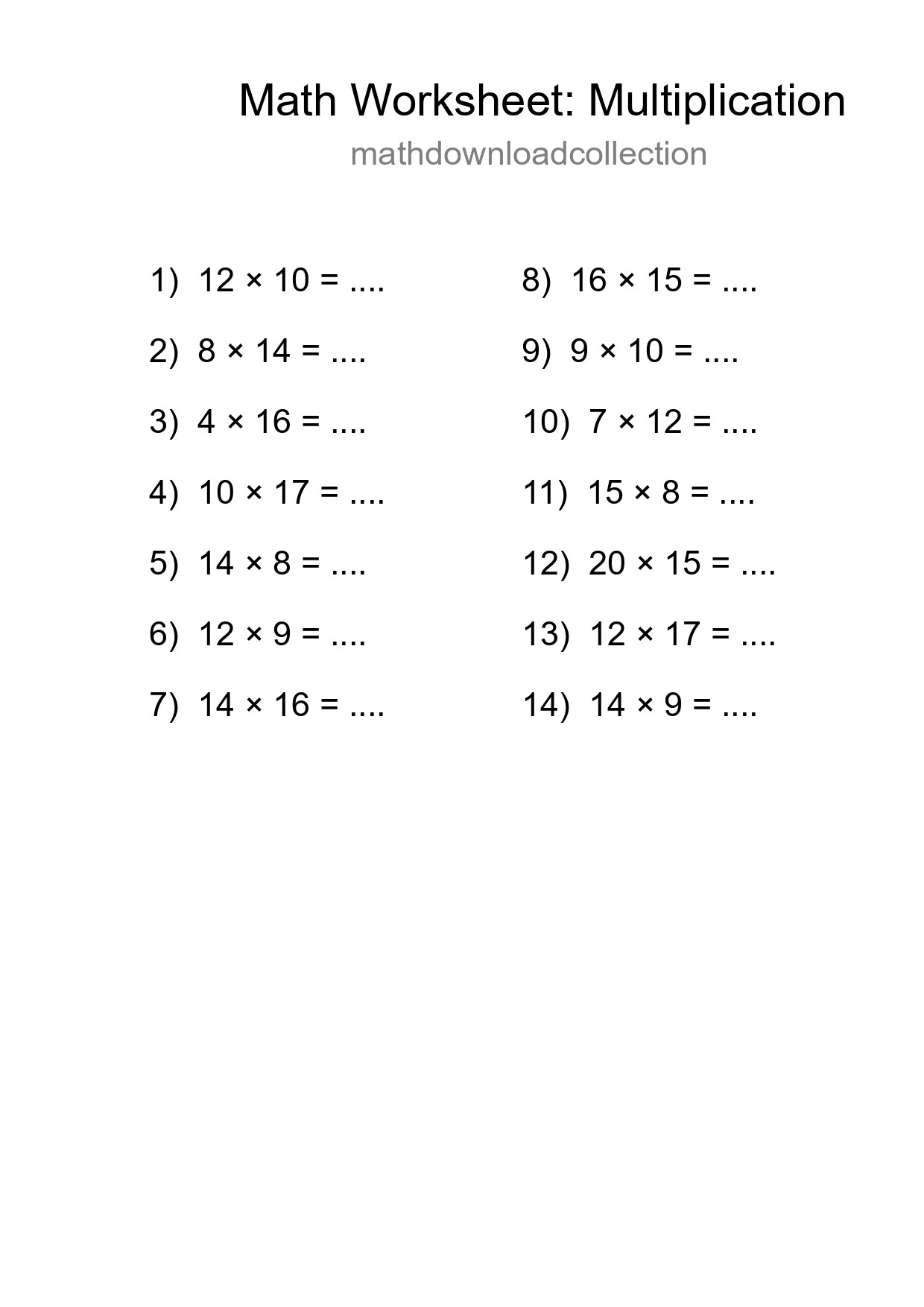 Grade 2 Multiplication Practice Worksheet (14 Problems) - Part 139