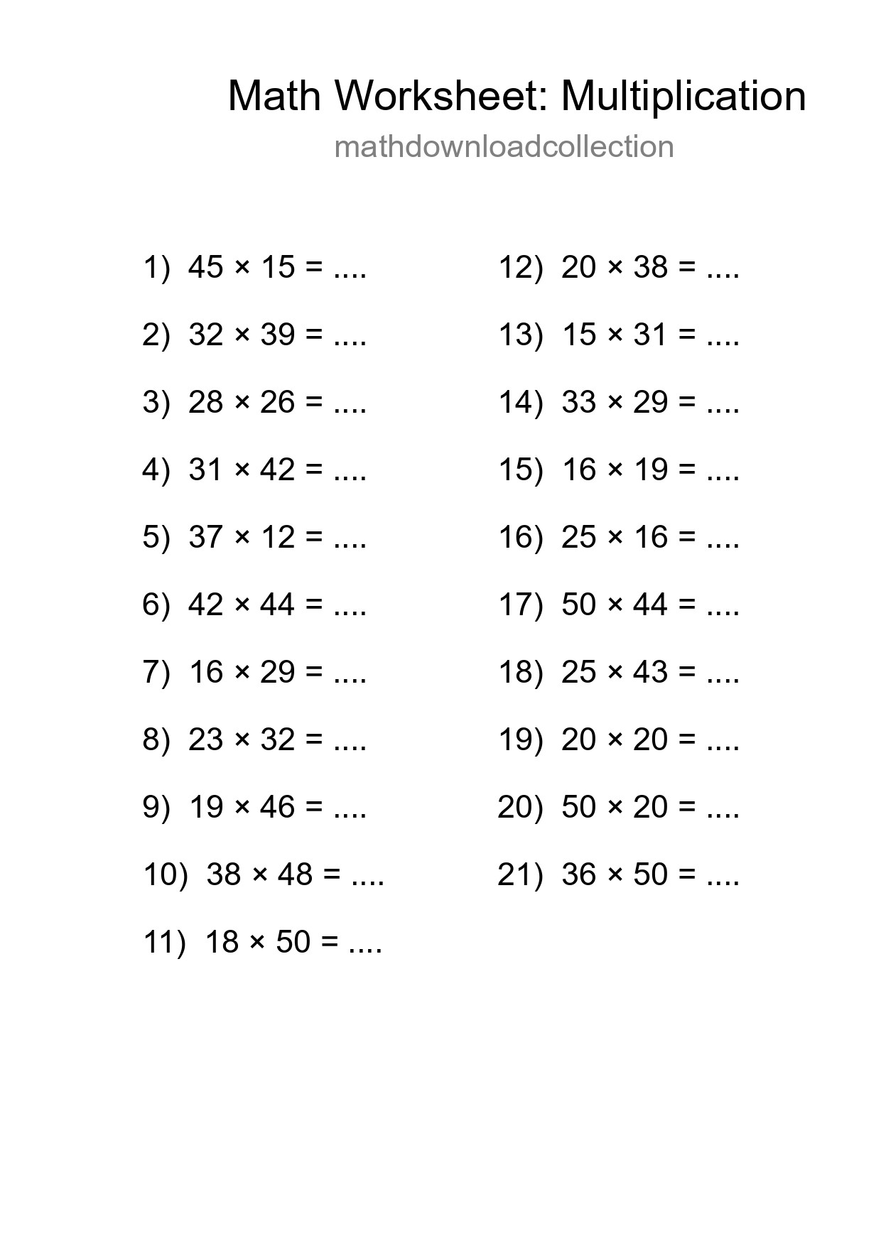 Grade 2 Multiplication Practice Worksheet (21 Problems) - Part 249