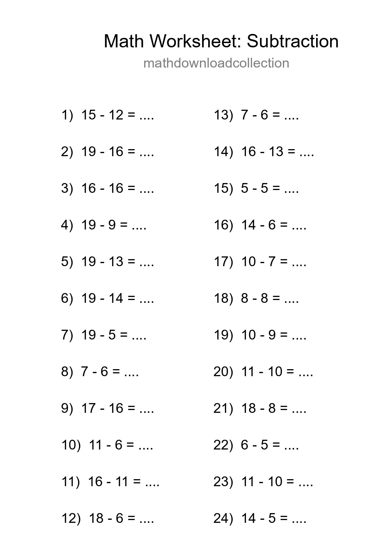 Grade 2 Subtraction Practice Worksheet (24 Problems) - Part 129