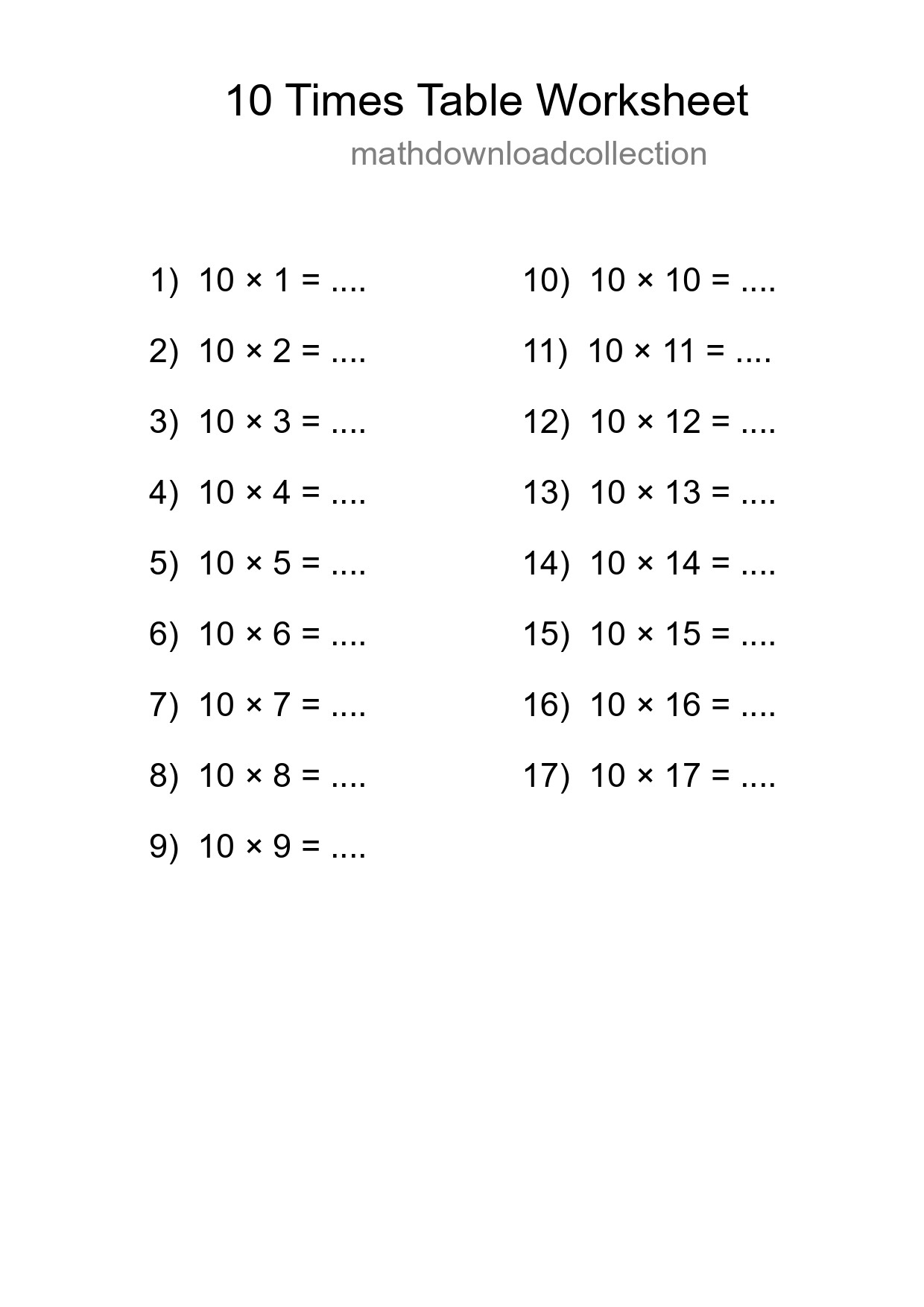 Grade 3 Multiplication Table 10 Practice - Part 42
