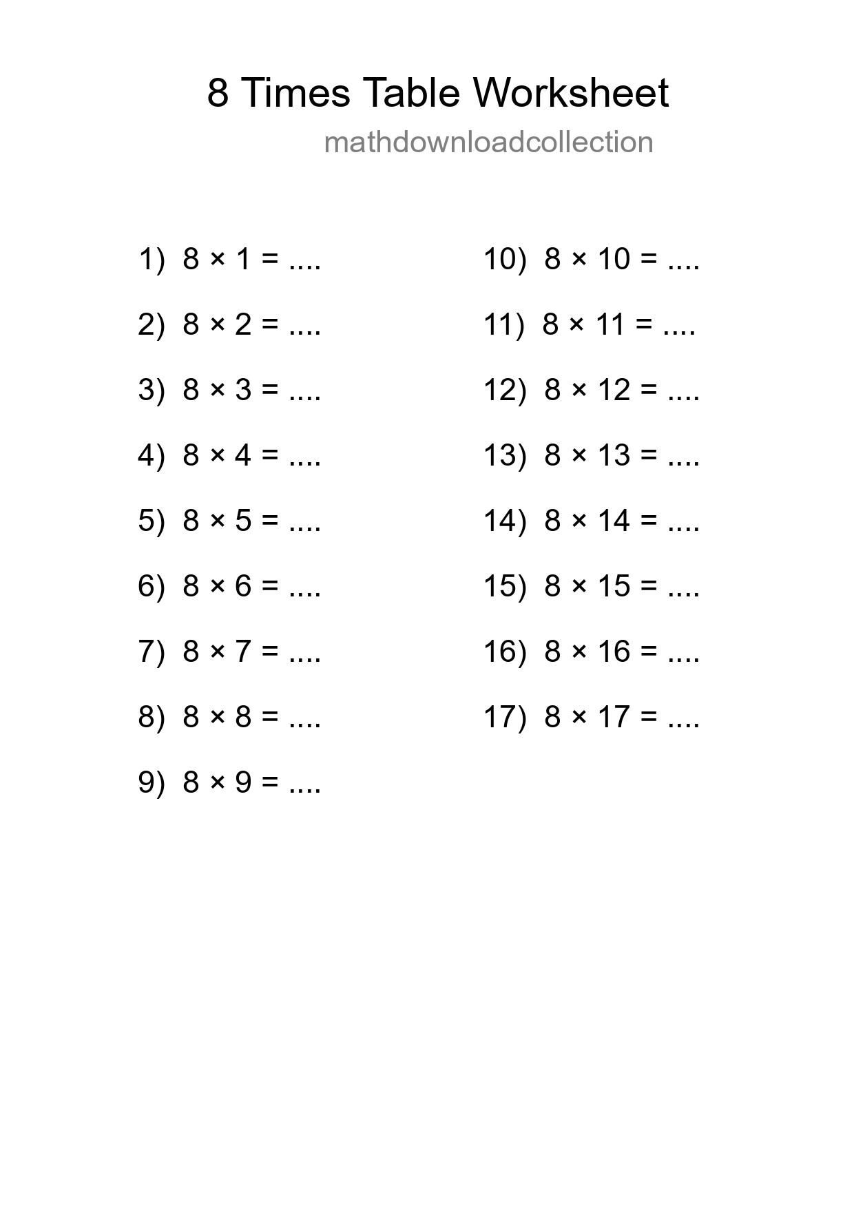 Grade 3 Multiplication Table 8 Practice - Part 218