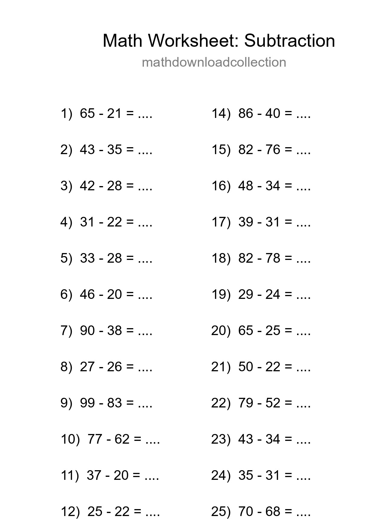 Grade 3 Subtraction Practice Worksheet (26 Problems) - Part 228