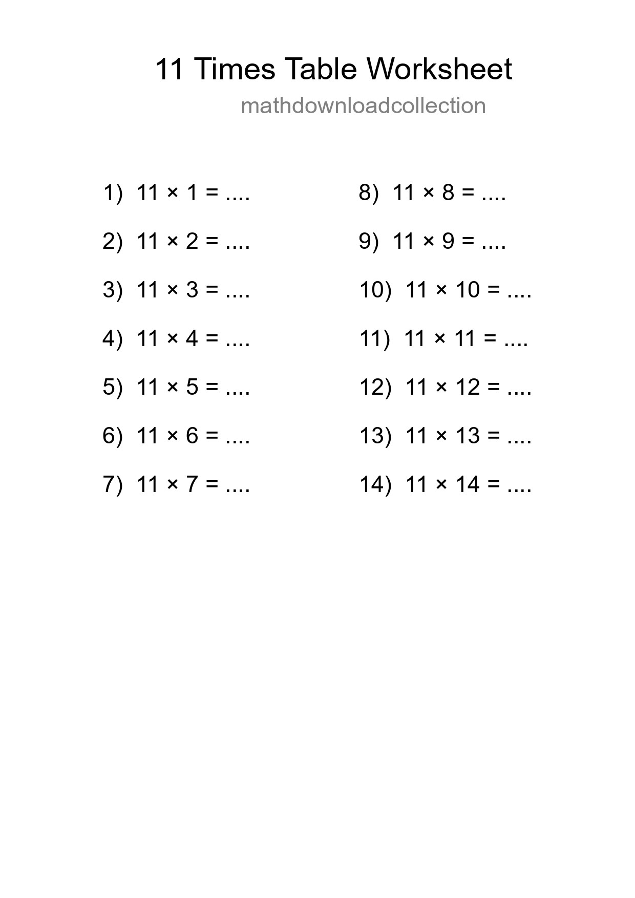 Grade 4 Multiplication Table 11 Practice - Part 119