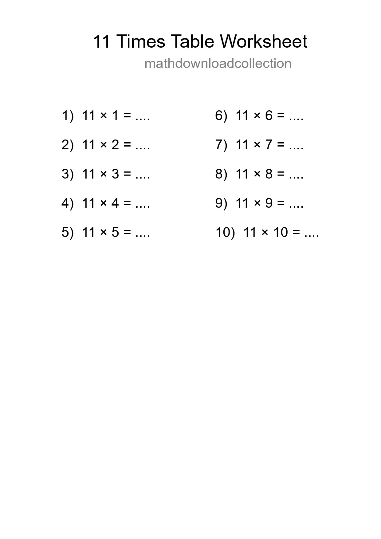 Grade 4 Multiplication Table 11 Practice - Part 284