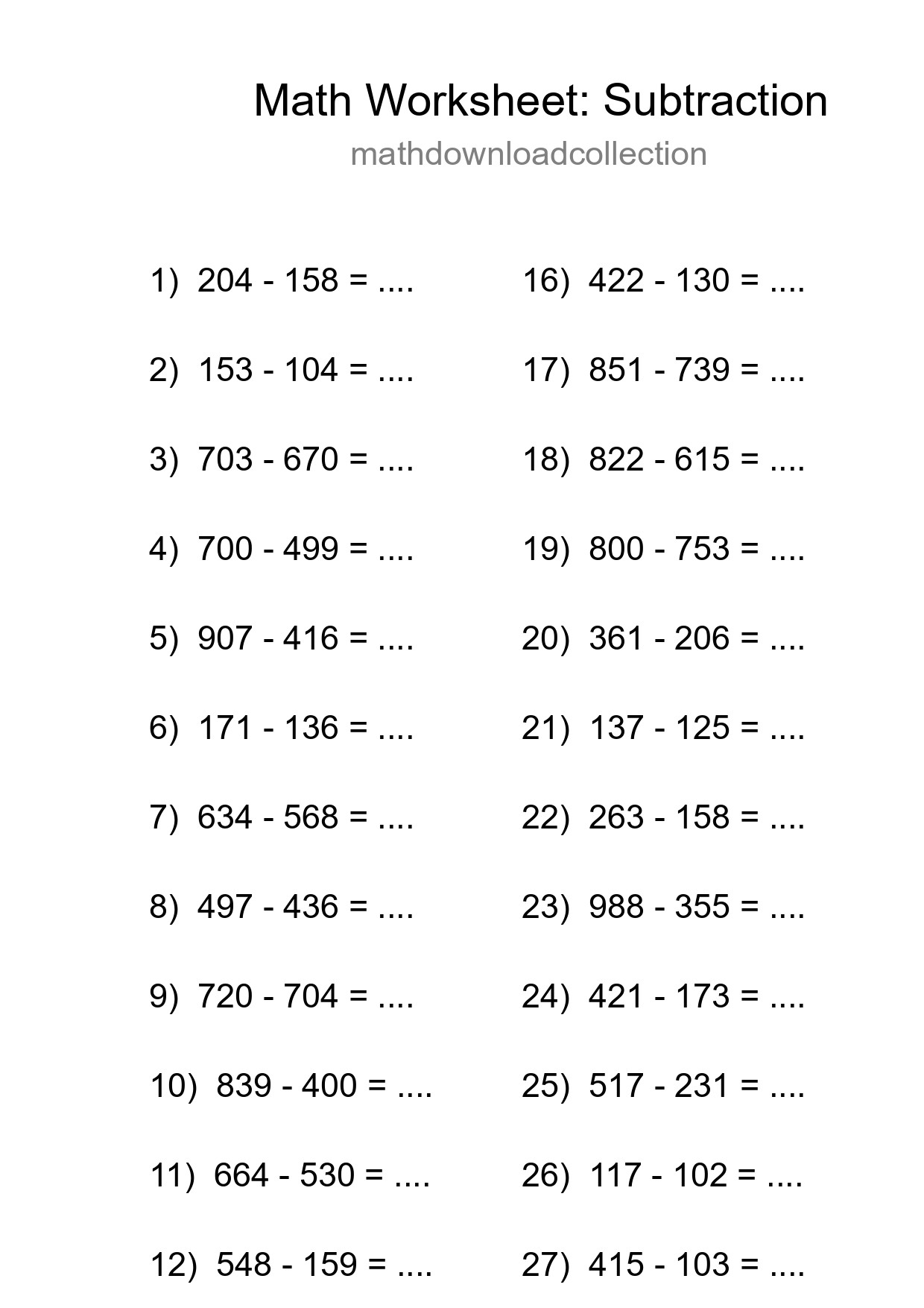 Grade 5 Subtraction Practice Worksheet (30 Problems) - Part 41