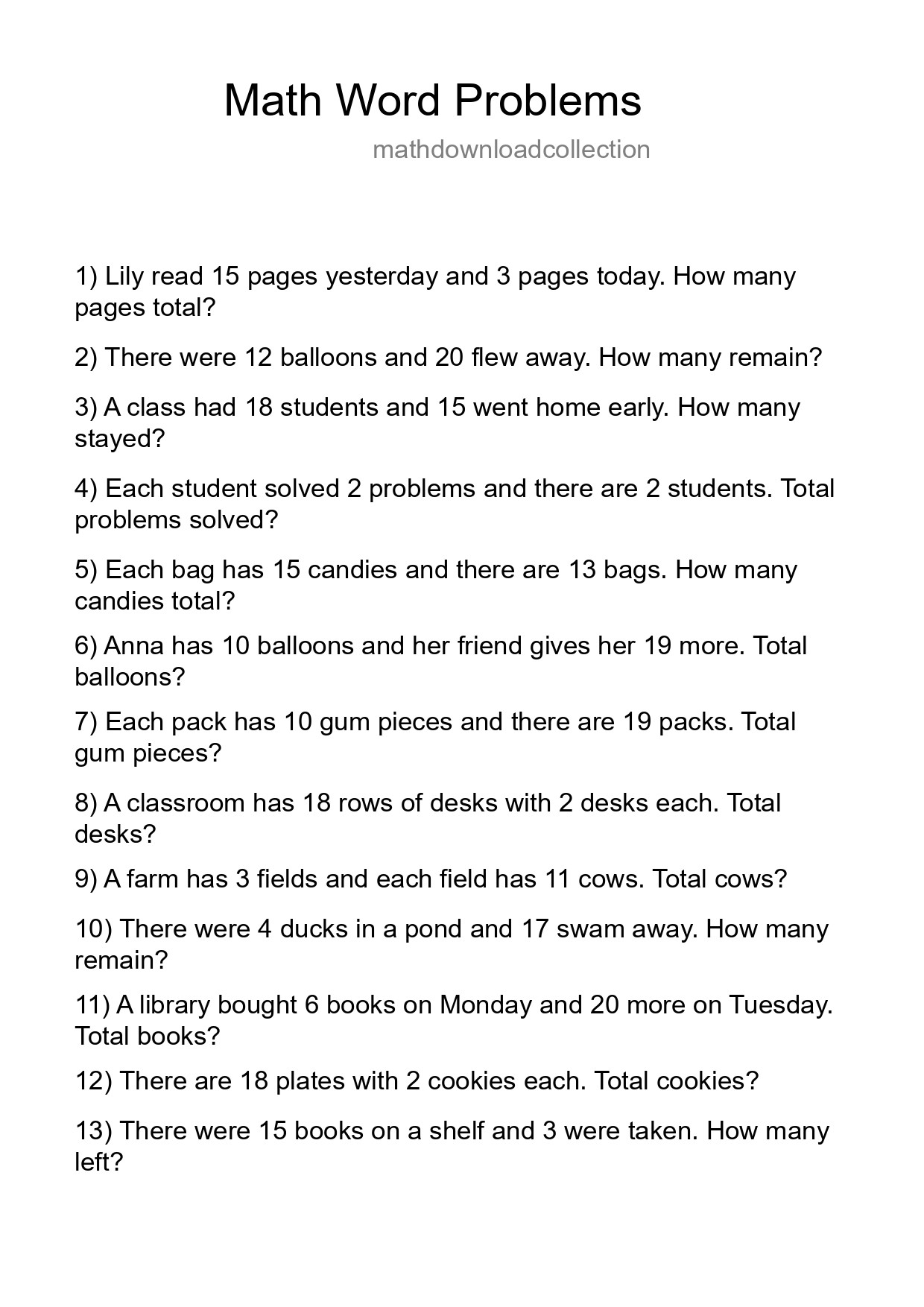 Math Word Problem Worksheet