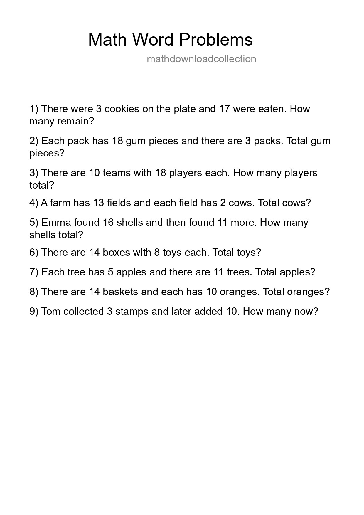 Math Word Problem Worksheet