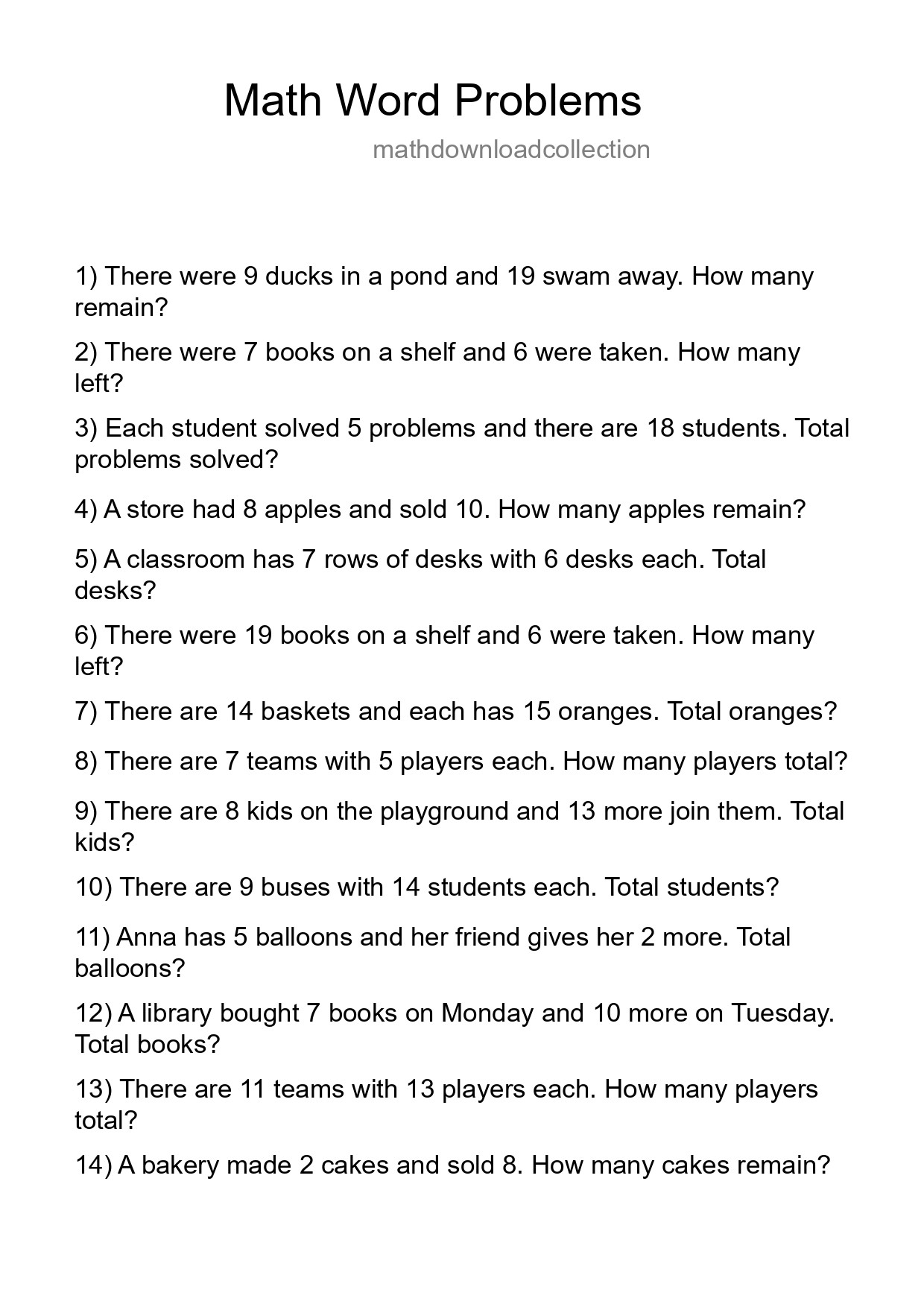 Math Word Problem Worksheet