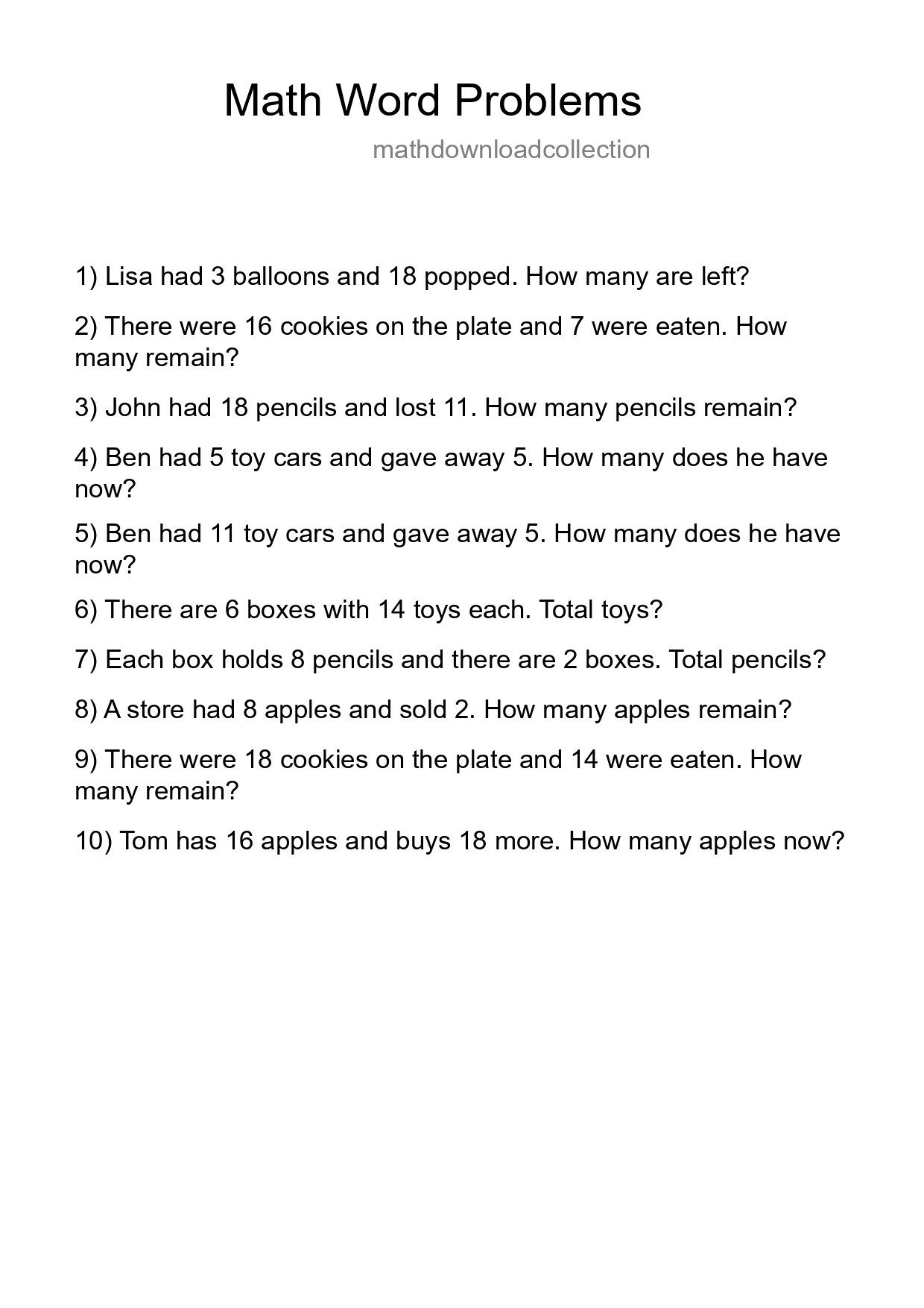 Math Word Problem Worksheet