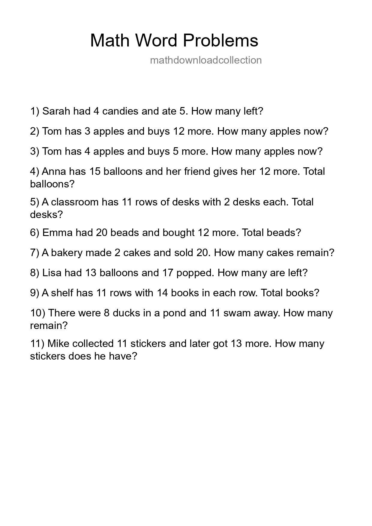 Math Word Problem Worksheet