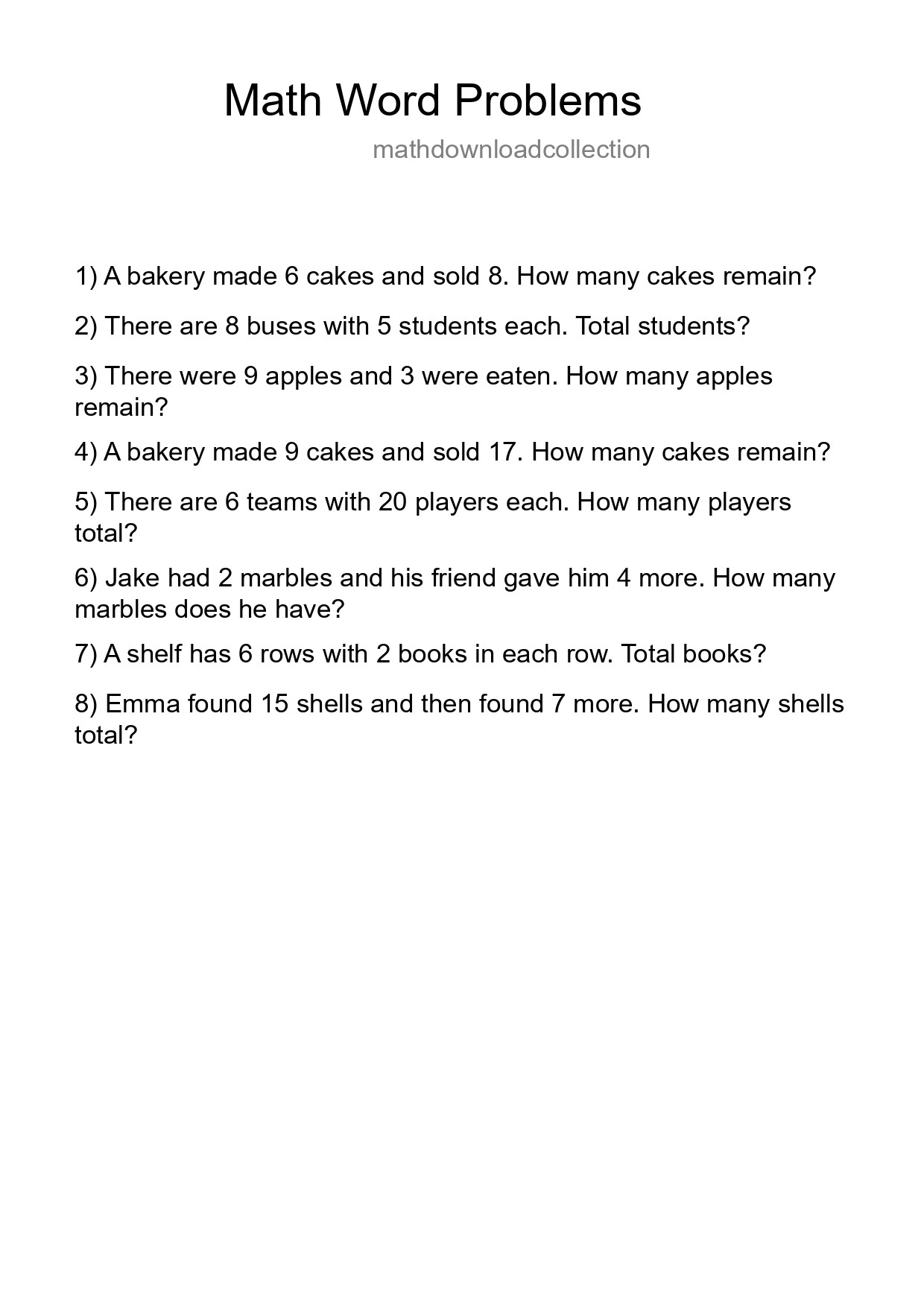 Math Word Problem Worksheet