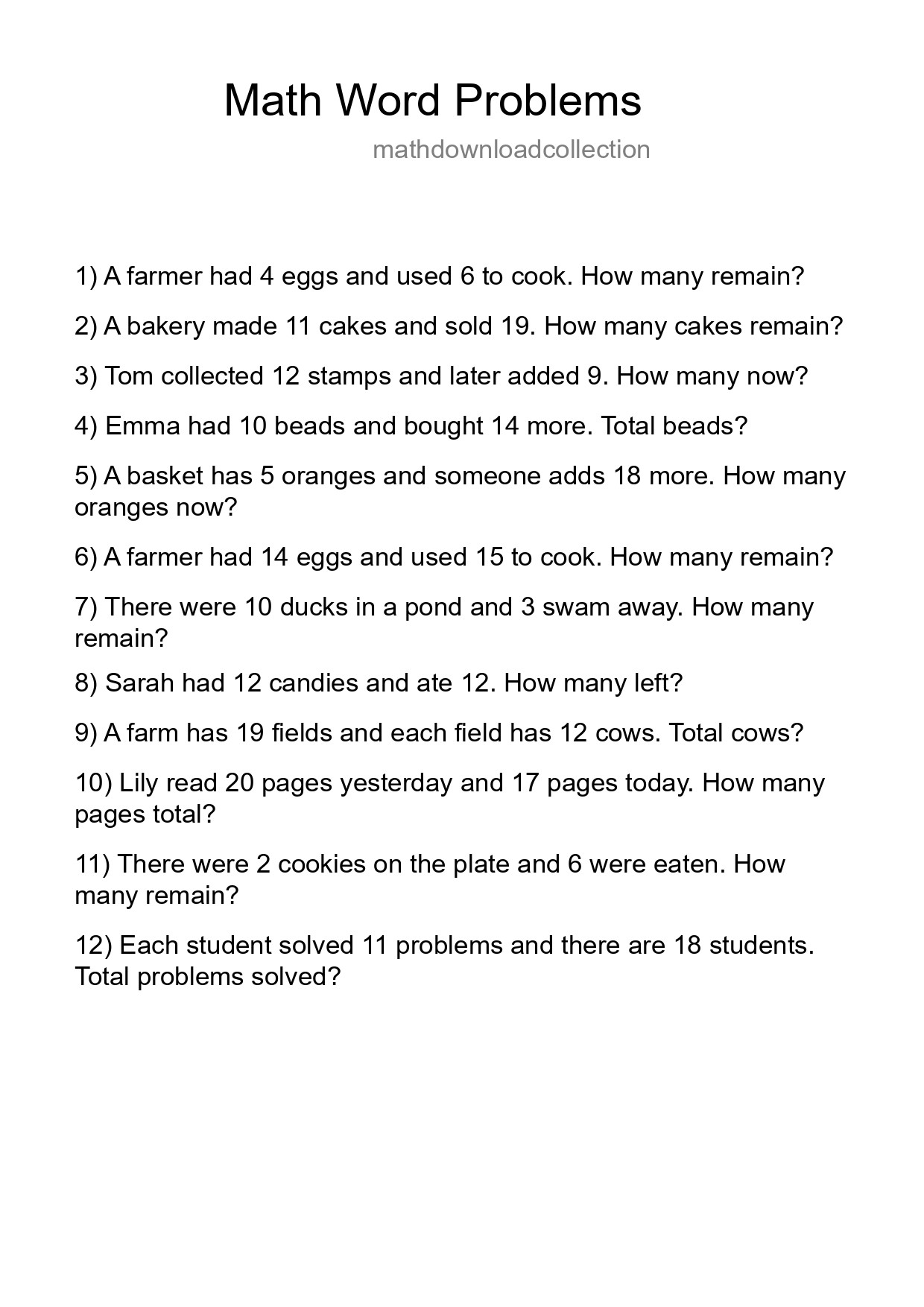 Math Word Problem Worksheet