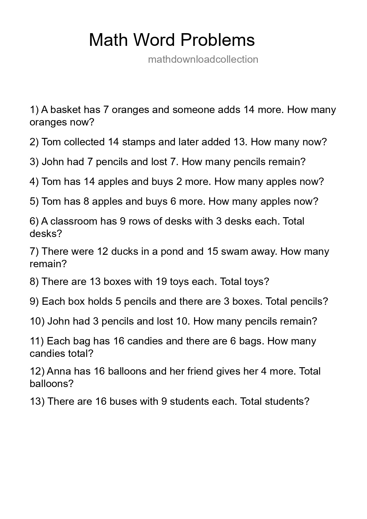 Math Word Problem Worksheet