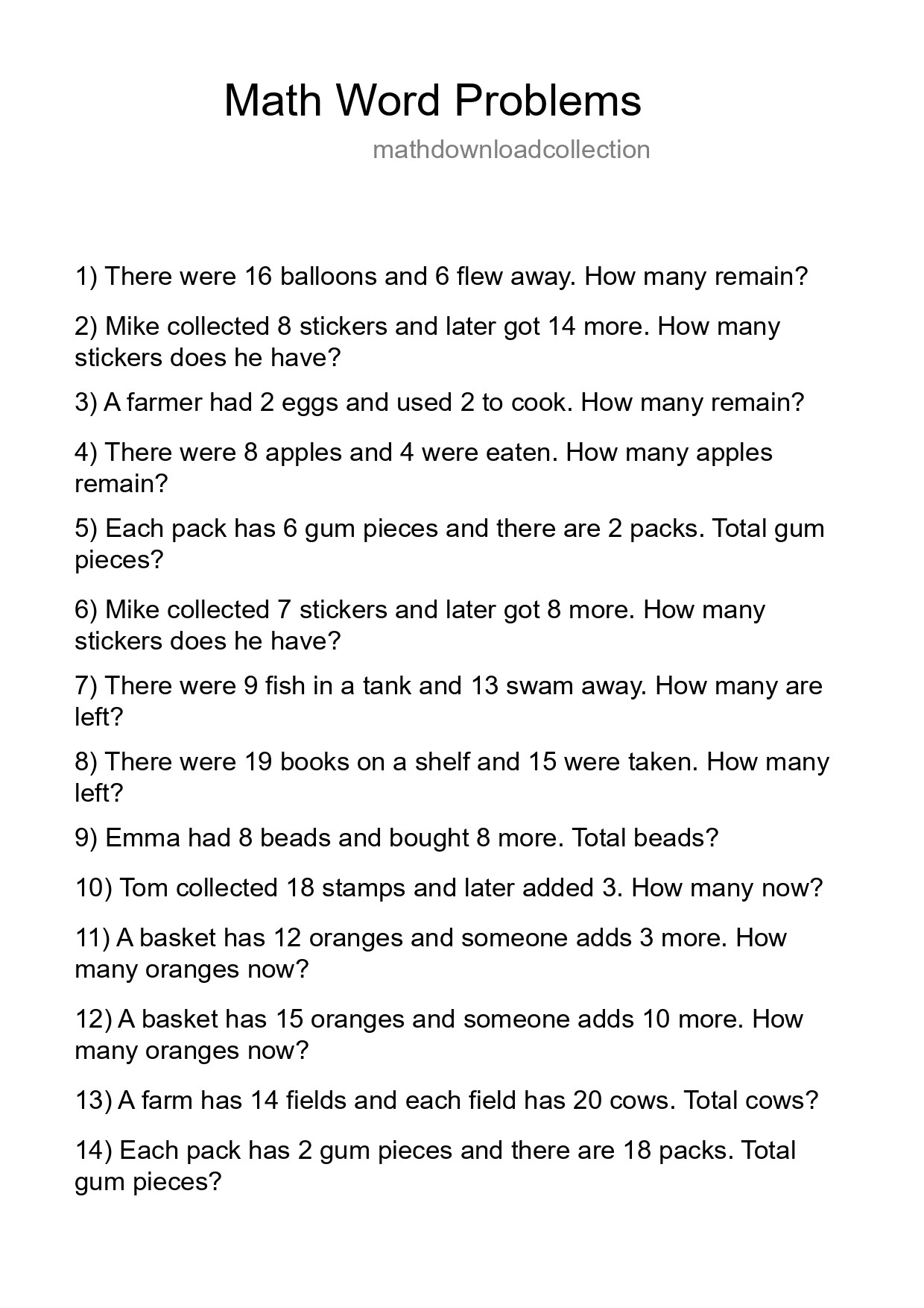 Math Word Problem Worksheet