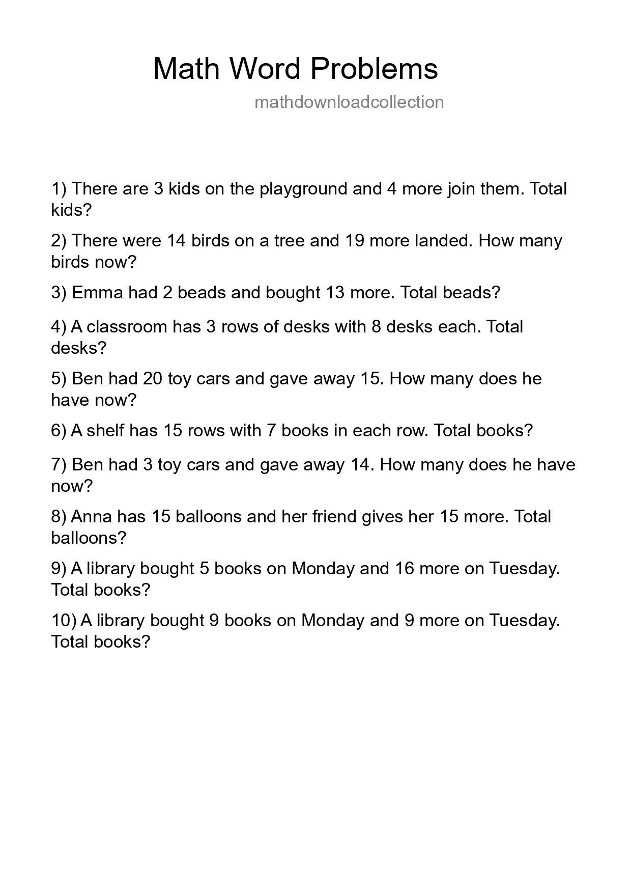 Math Word Problem Worksheet