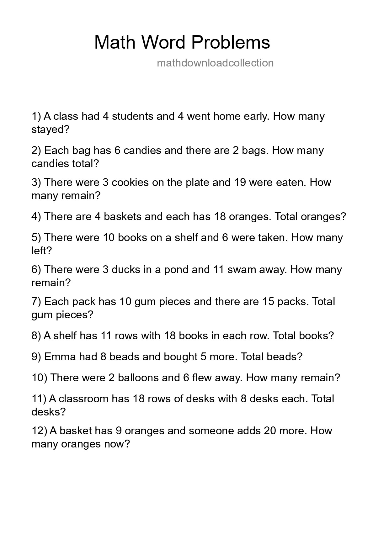 Math Word Problem Worksheet