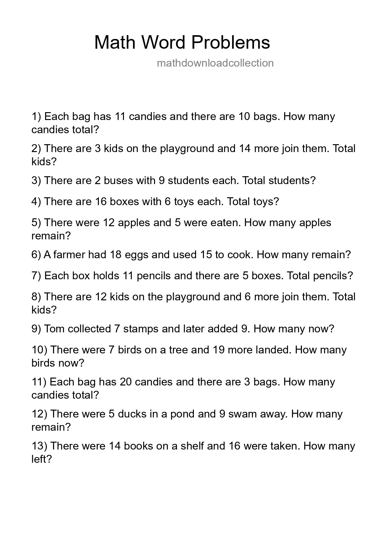 Math Word Problem Worksheet