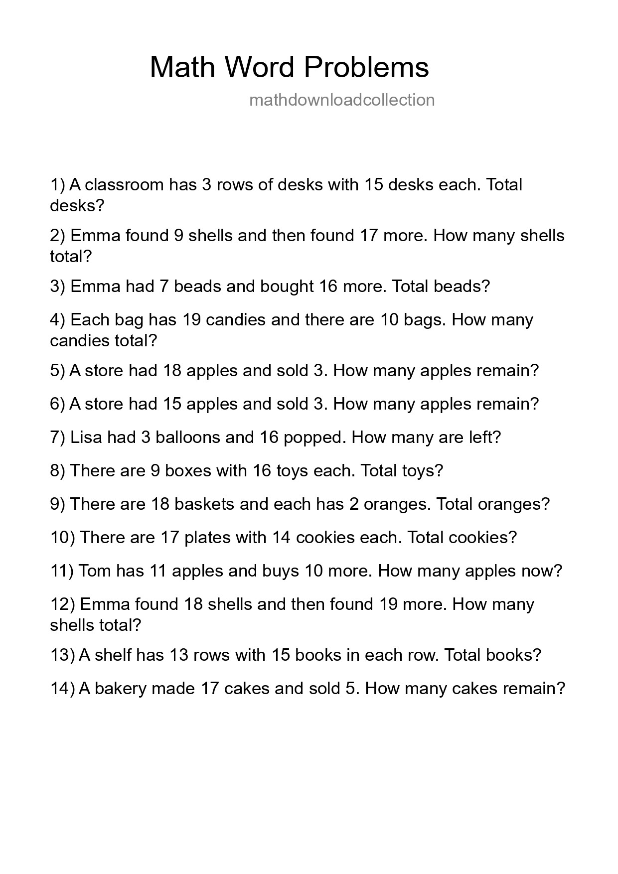 Math Word Problem Worksheet