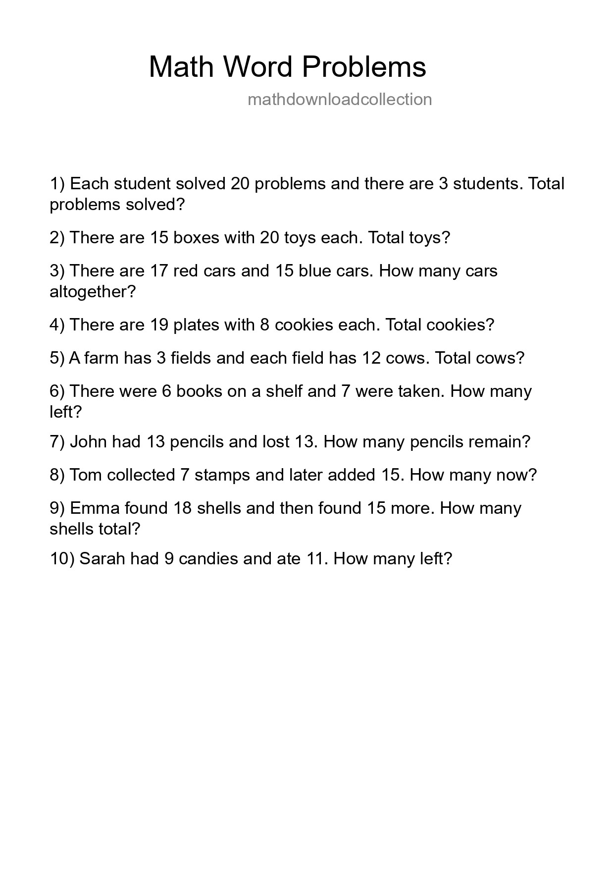 Math Word Problem Worksheet
