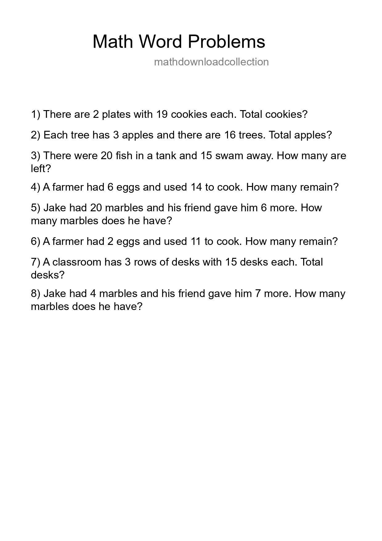 Math Word Problem Worksheet