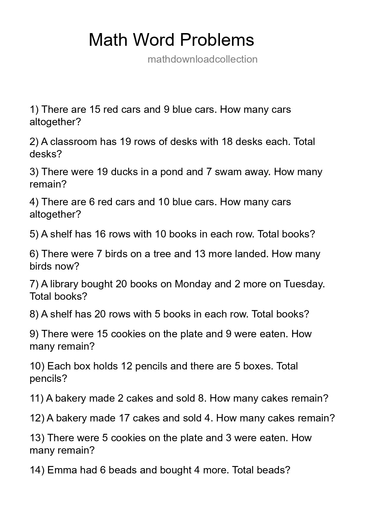 Math Word Problem Worksheet