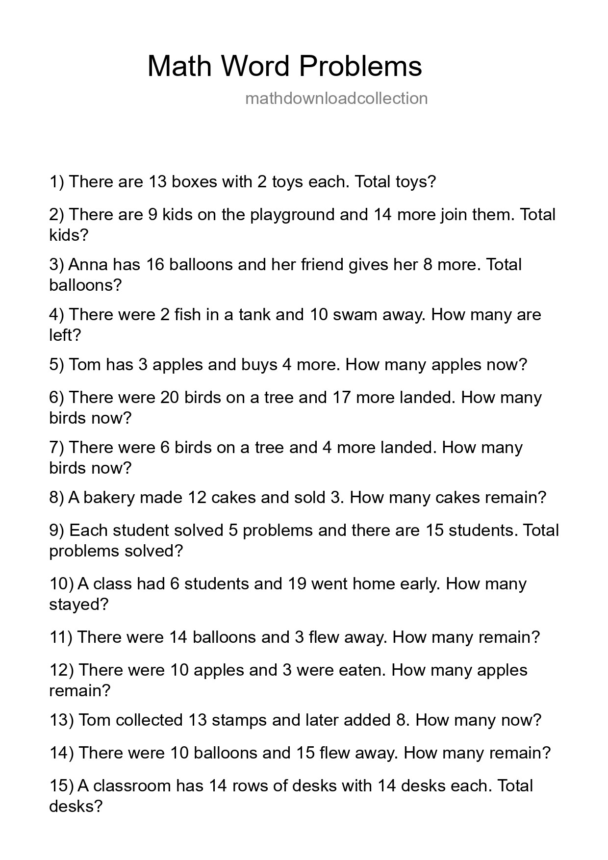 Math Word Problem Worksheet