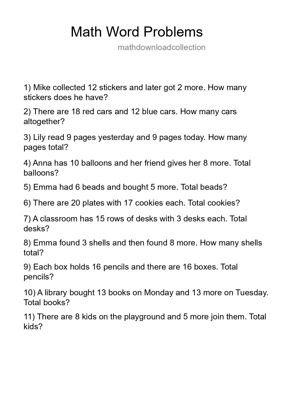 Math Word Problem Worksheet