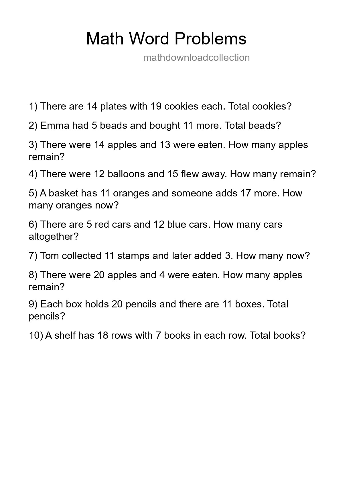 Math Word Problem Worksheet