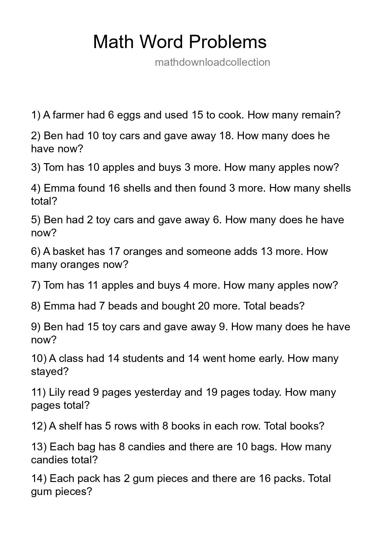 Math Word Problem Worksheet