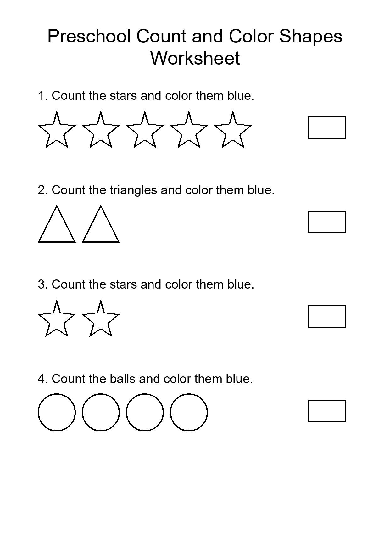 Preschool Count and Color Shapes Worksheet