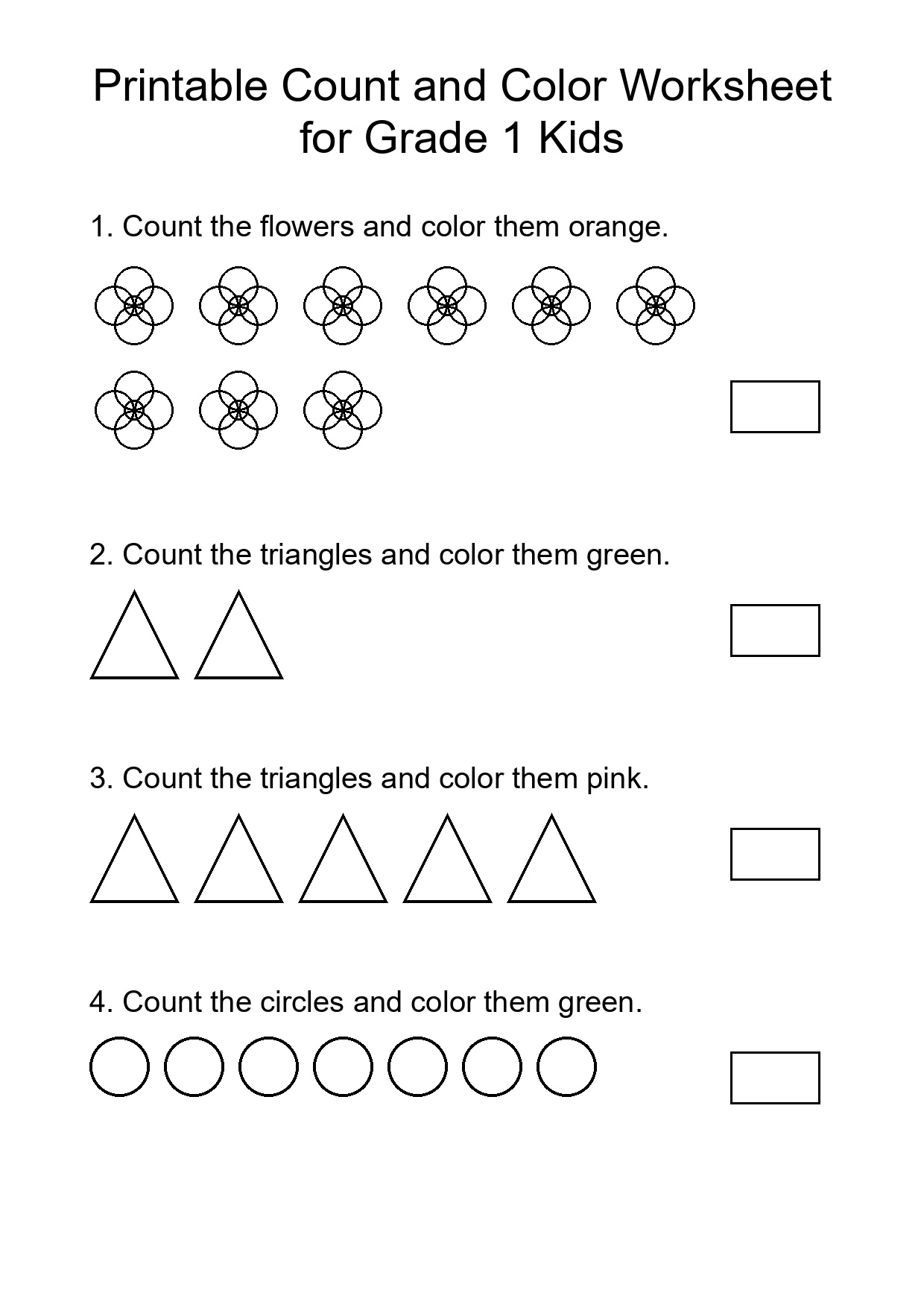 Printable Count and Color Worksheet for Grade 1 Kids