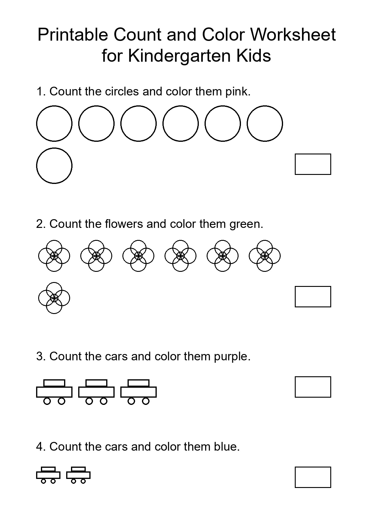 Printable Count and Color Worksheet for Kindergarten Kids