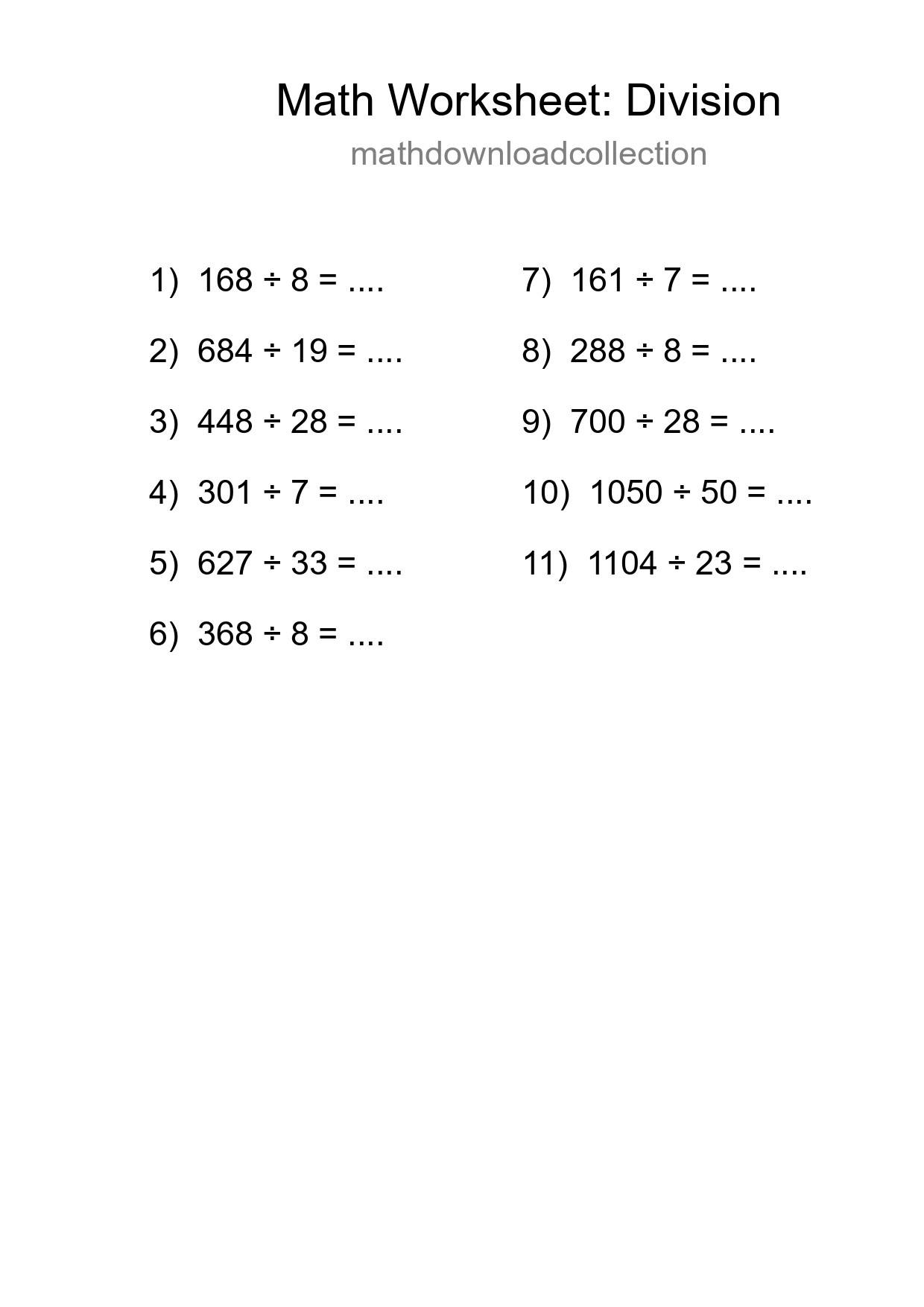 Printable Free 11 Division Math Worksheet For Grade 2 - Part 169