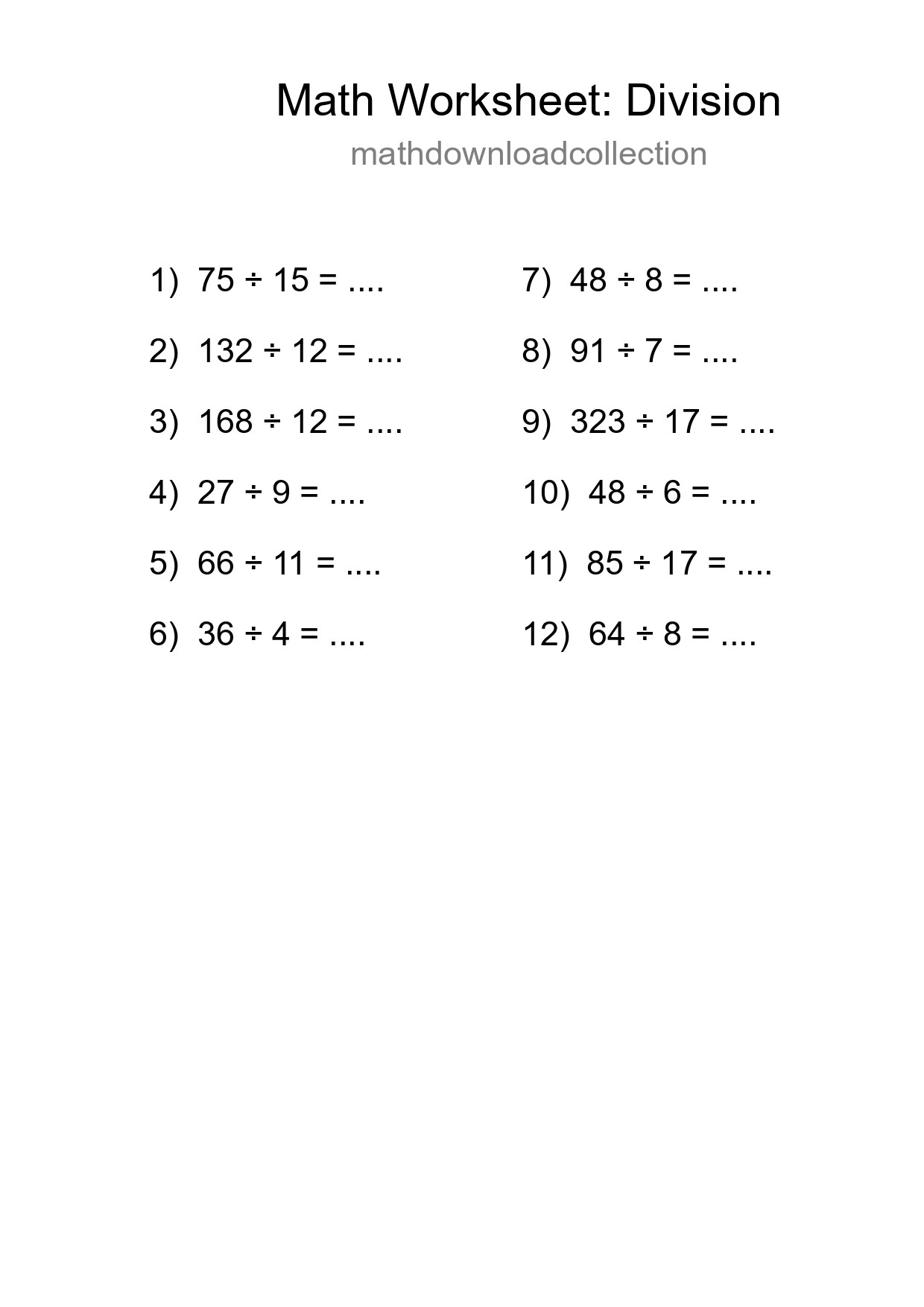 Printable Free 12 Division Math Worksheet For Grade 2 - Part 202