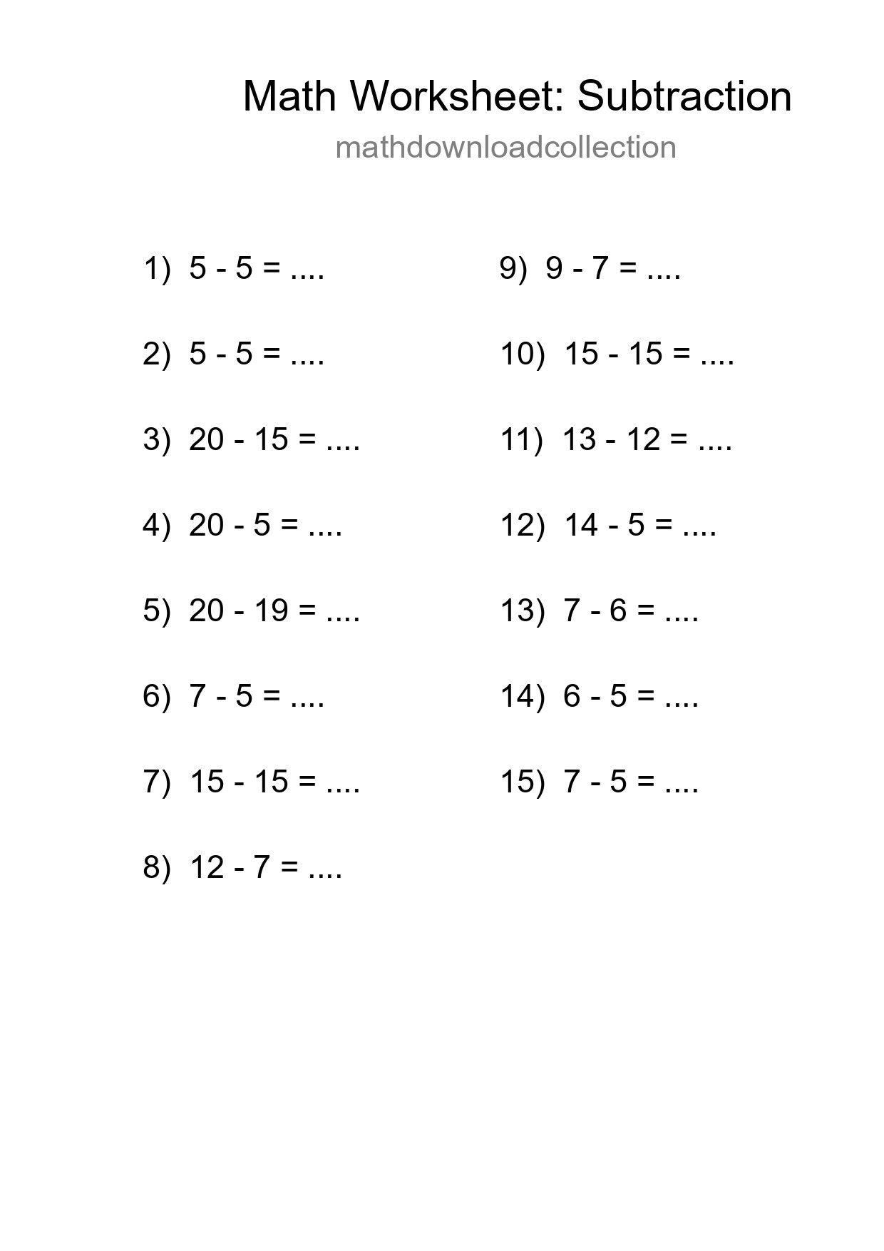 Printable Free 15 Subtraction Math Worksheet For Grade 2 - Part 162