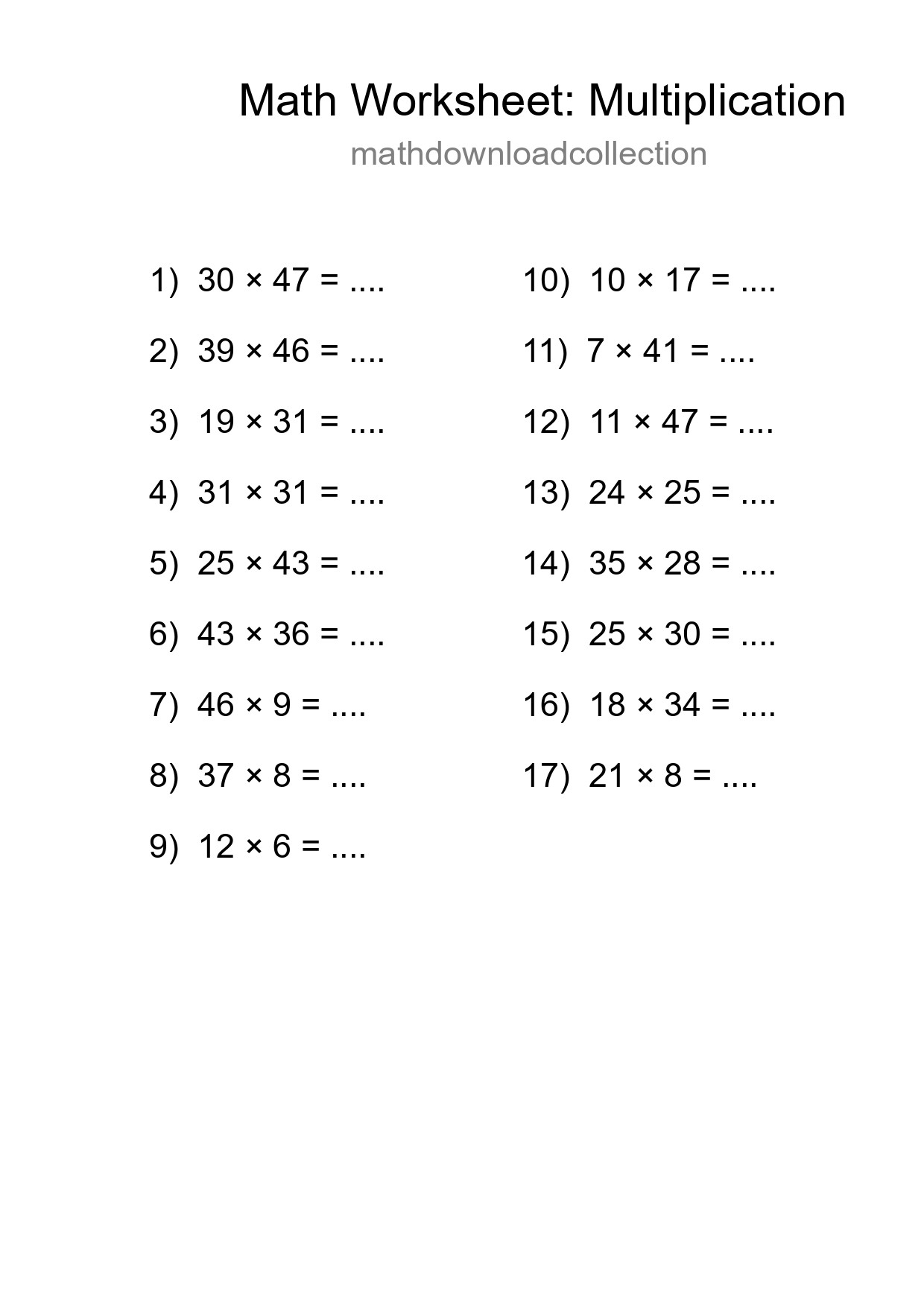 Printable Free 17 Multiplication Math Worksheet For Grade 2 - Part 183