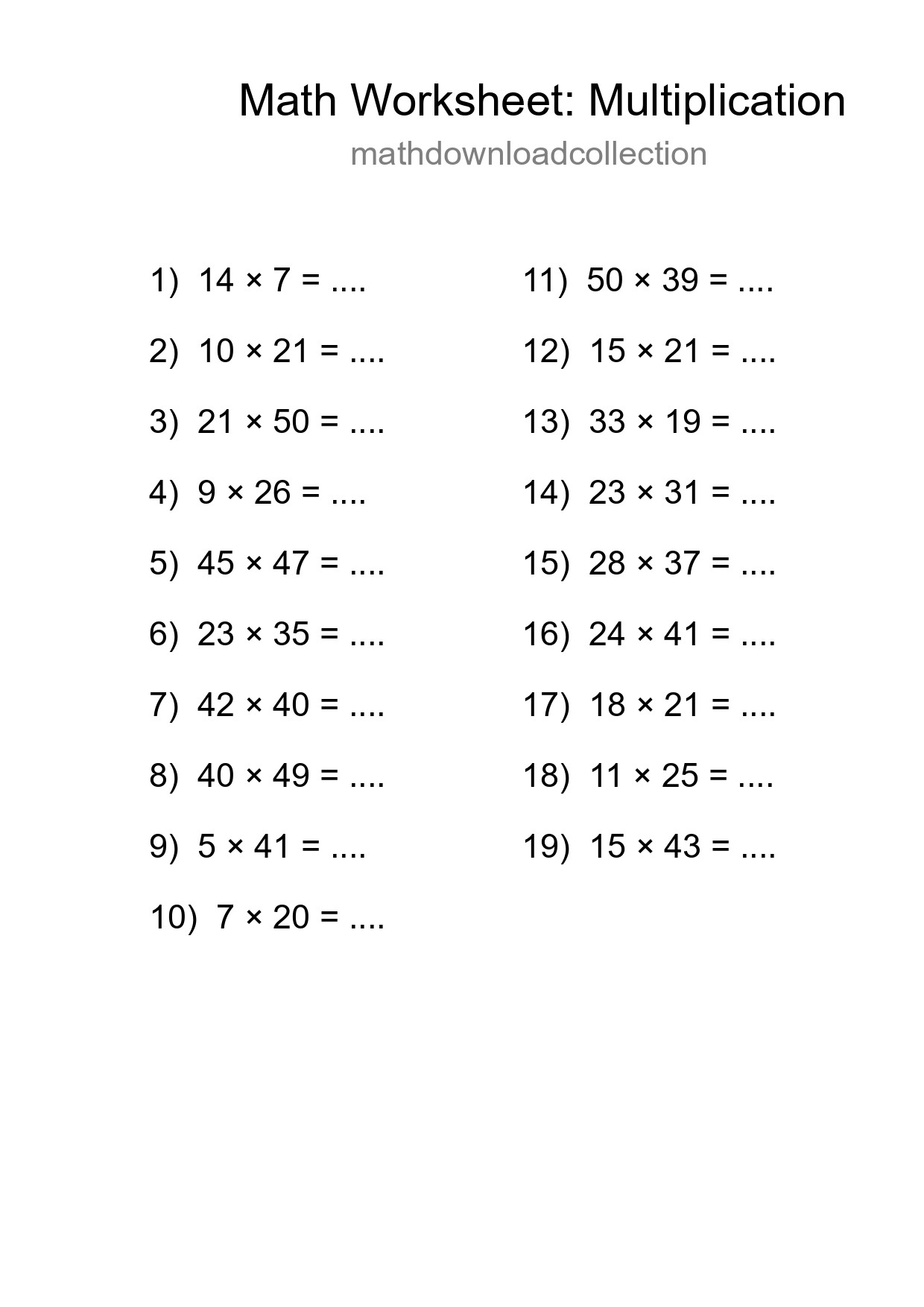 Printable Free 19 Multiplication Math Worksheet For Grade 2 - Part 282