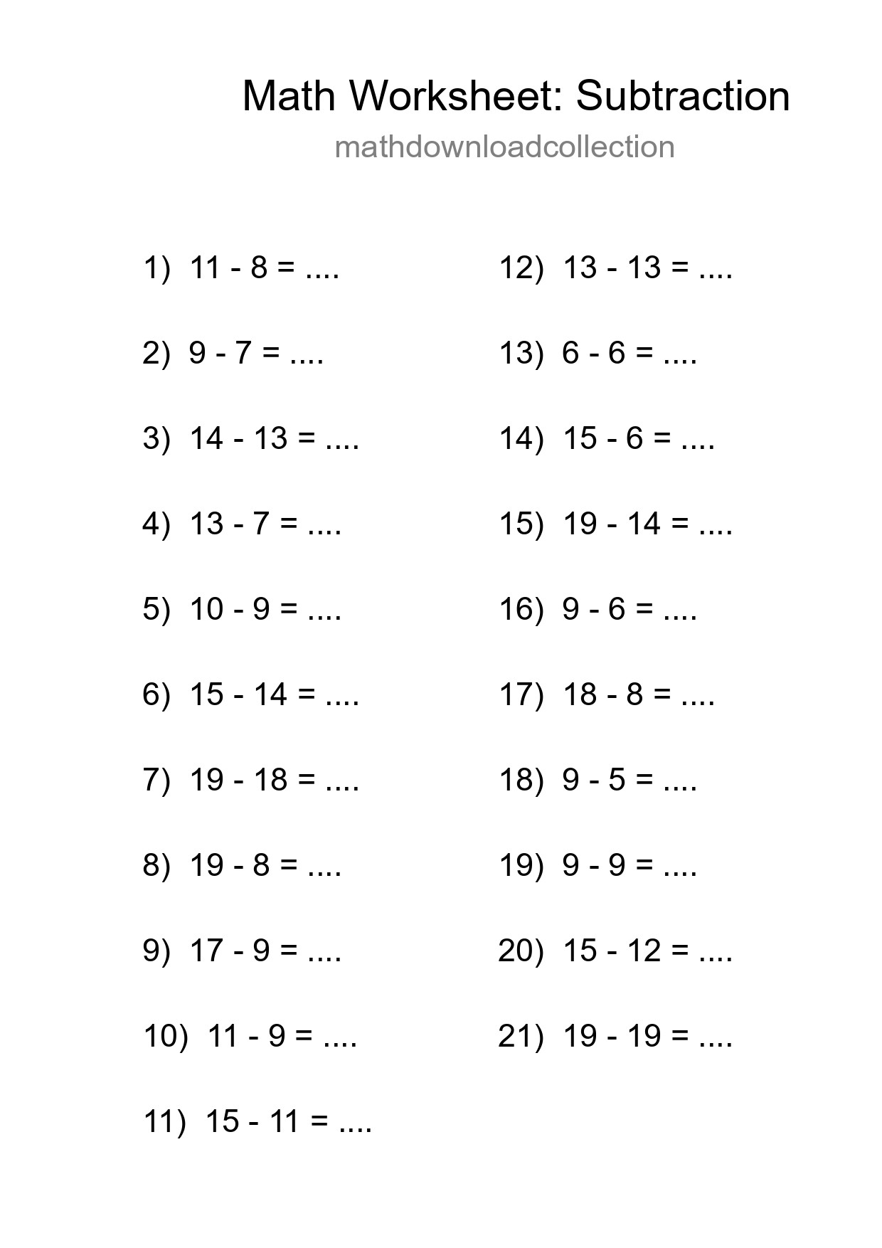 Printable Free 21 Subtraction Math Worksheet For Grade 2 - Part 261