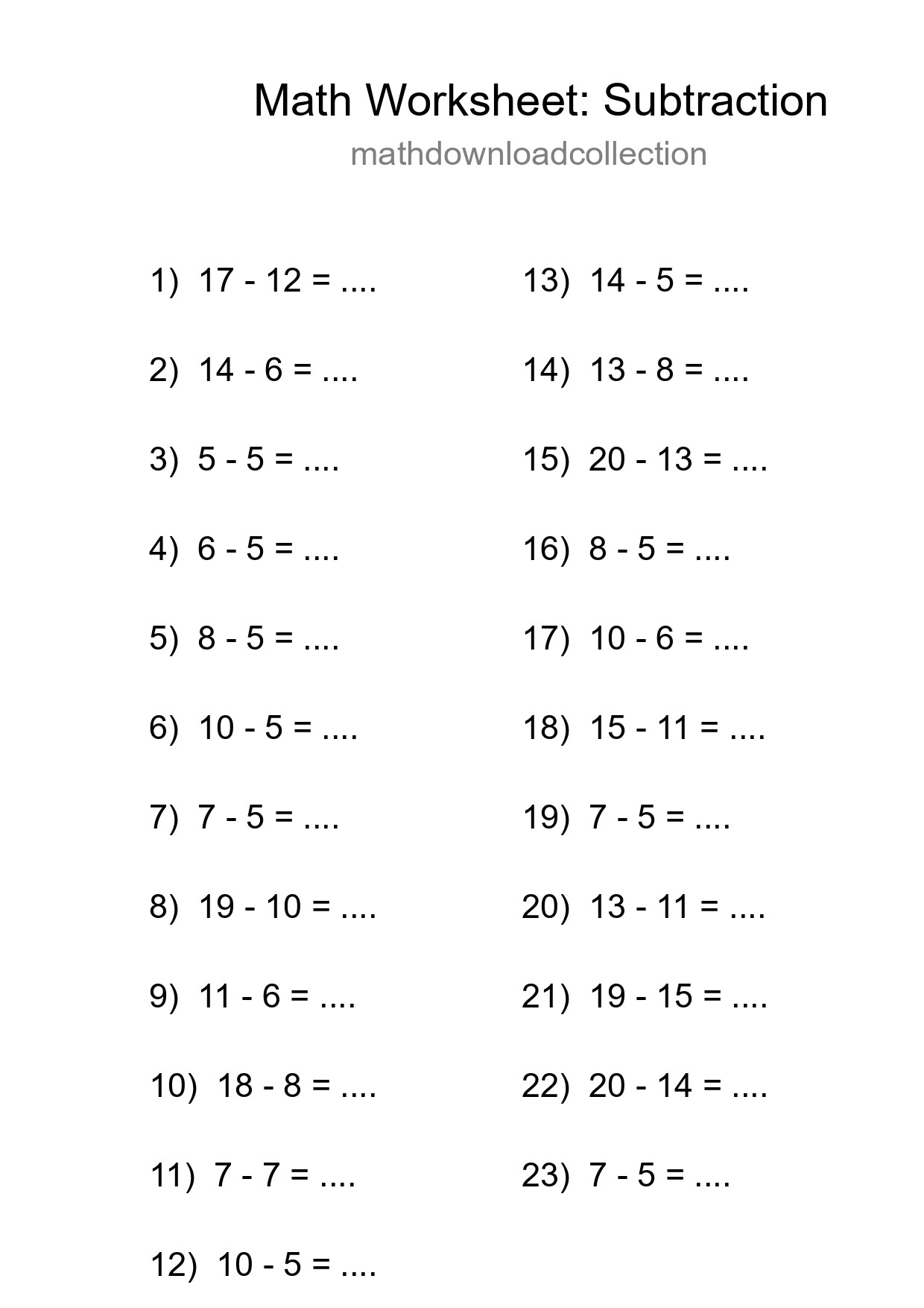 Printable Free 23 Subtraction Math Worksheet For Grade 2 - Part 283