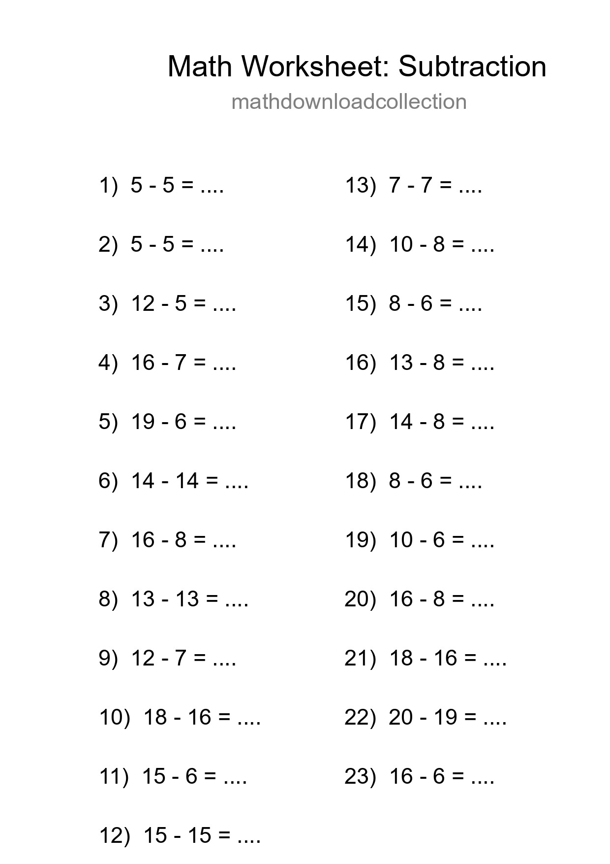 Printable Free 23 Subtraction Math Worksheet For Grade 2 - Part 30