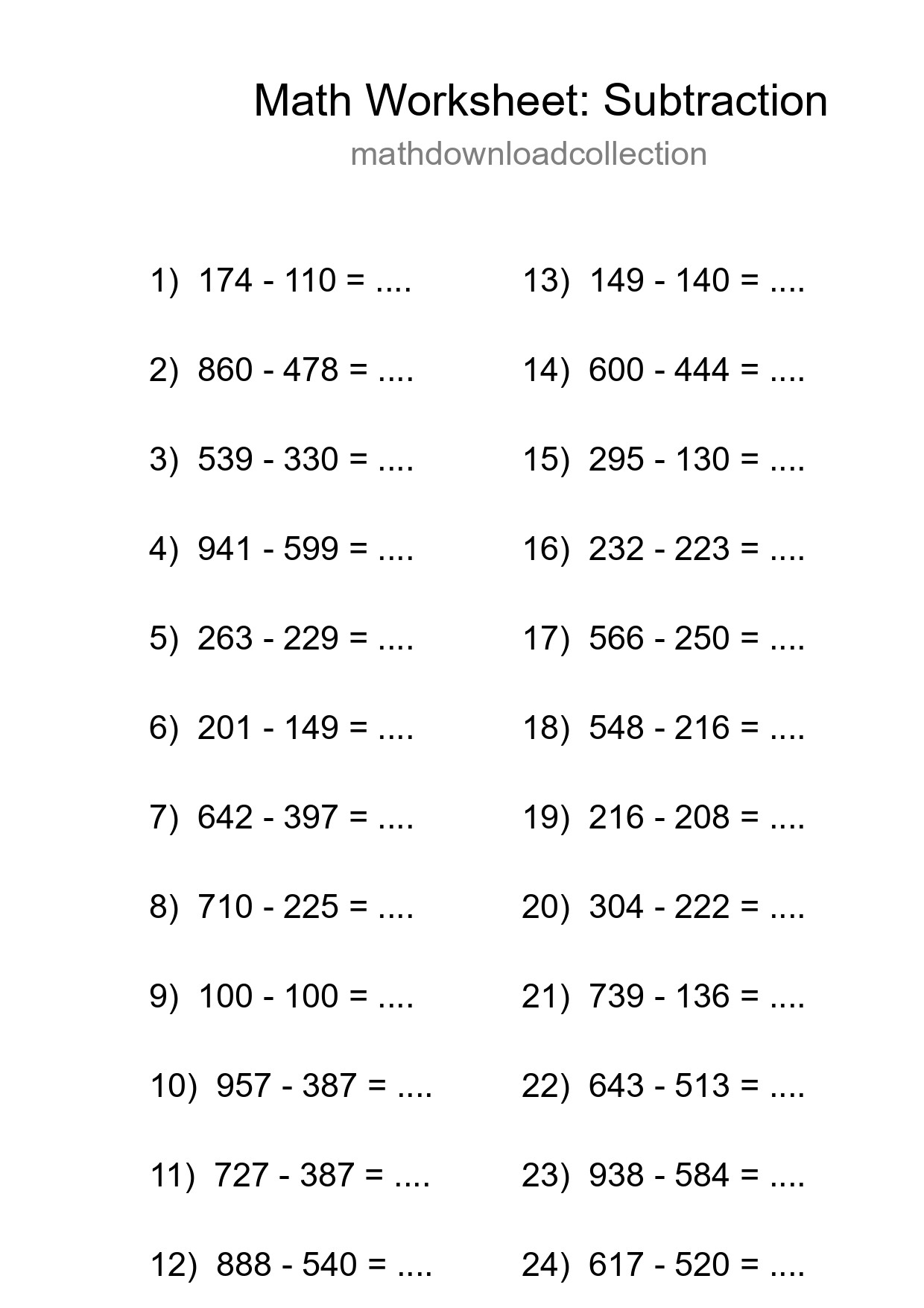 Printable Free 24 Subtraction Math Worksheet For Grade 5 - Part 294