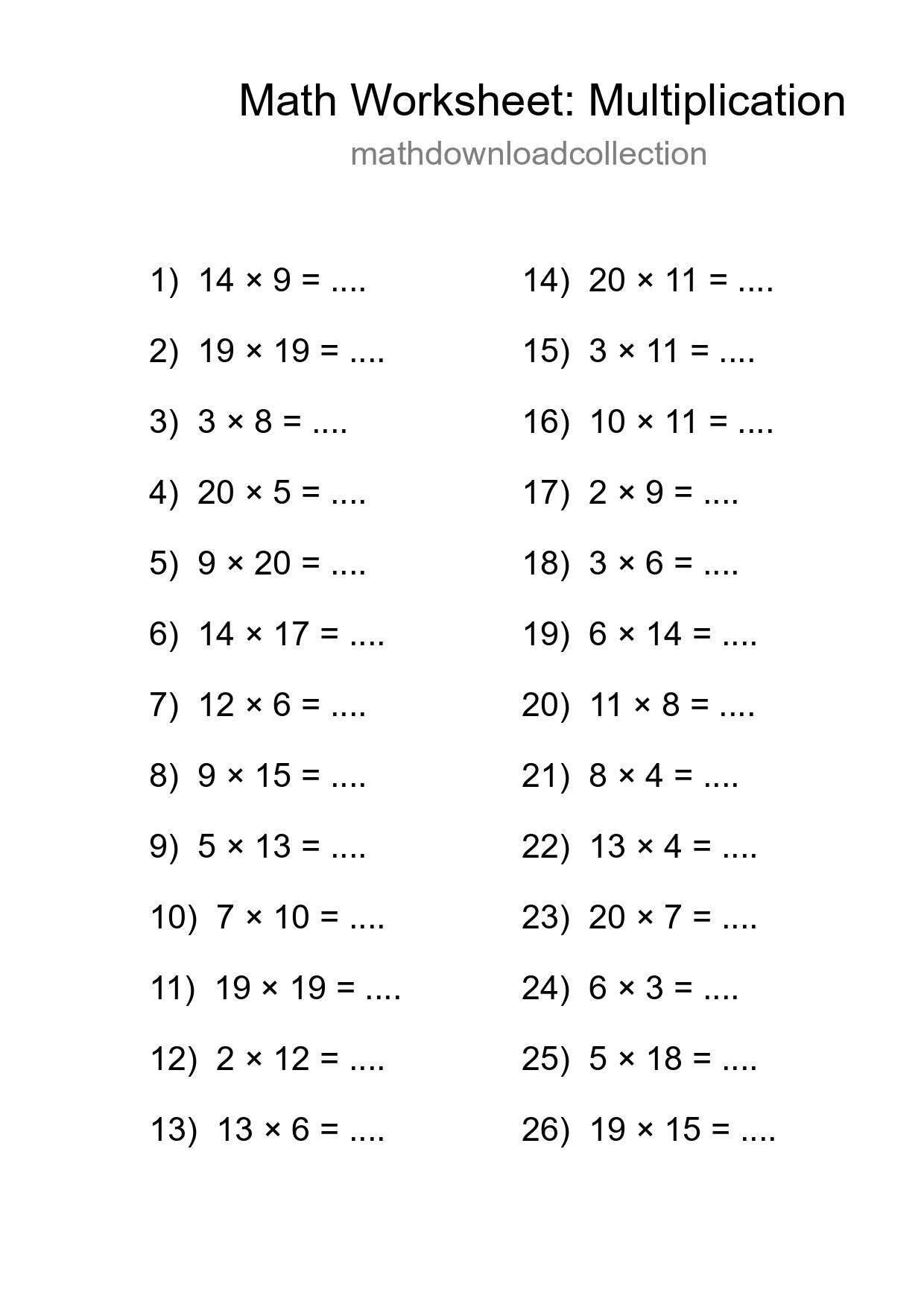 Printable Free 26 Multiplication Math Worksheet For Grade 2 - Part 84