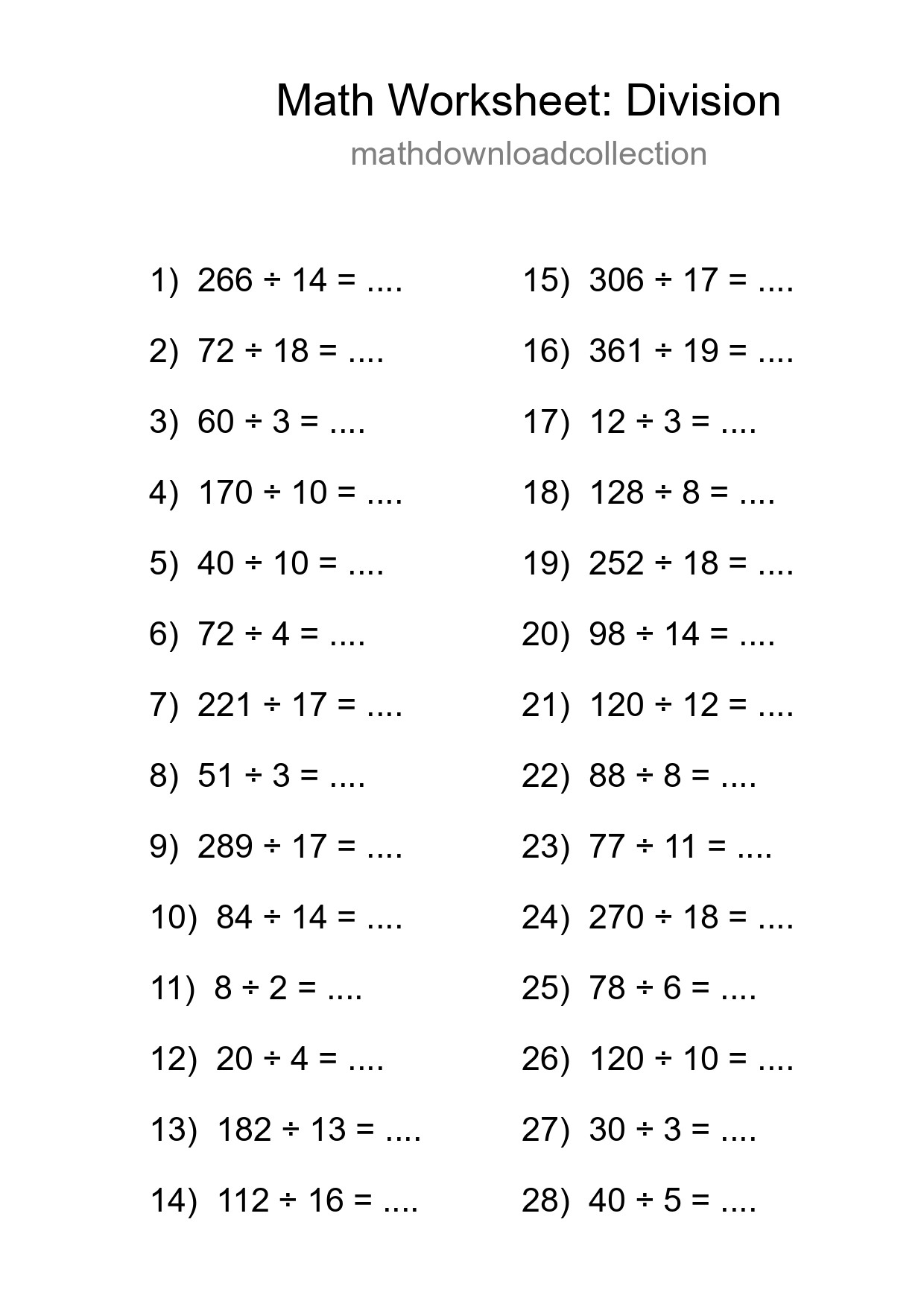 Printable Free 28 Division Math Worksheet For Grade 2 - Part 114