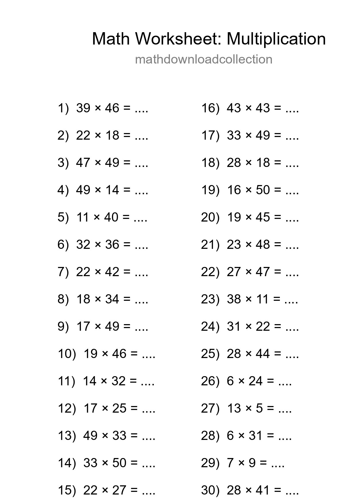 Printable Free 30 Multiplication Math Worksheet For Grade 2 - Part 73