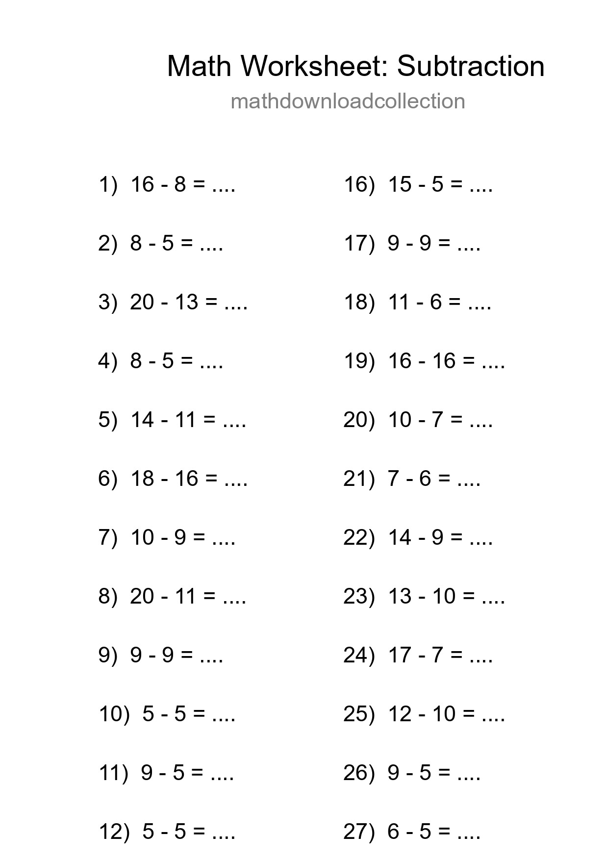 Printable Free 30 Subtraction Math Worksheet For Grade 2 - Part 173
